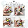 A collage image of 4 different sides of a peyote star with a winter birds held in hand for scale