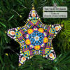 A 3D peyote star with art deco inspired motif displayed on a Christmas tree