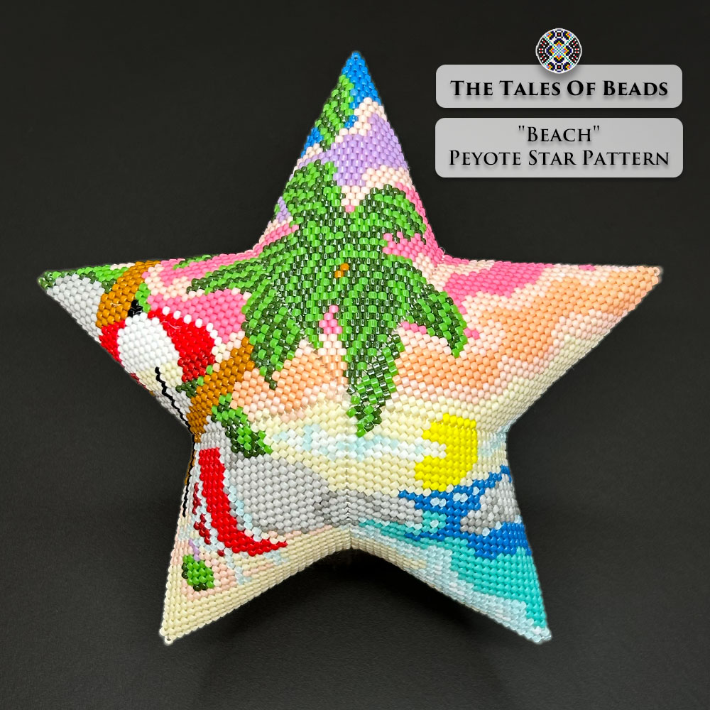 Beach beaded star ornament on black background