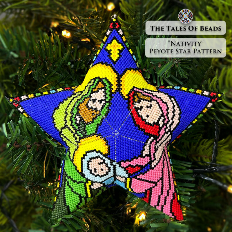 Christmas beaded star ornament with stained glass nativity scene