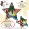A collage image featuring the side view and the front view of the finished beach Peyote Star with pdf pattern extracts