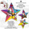 Collage image featuring different sides of the Carousel Peyote Star with beading pattern extracts