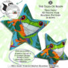 Collage image featuring different sides of the Tree Frog Peyote Star with beading pattern extracts