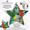 Collage image featuring different sides of the Hummingbird Peyote Star with beading pattern extracts