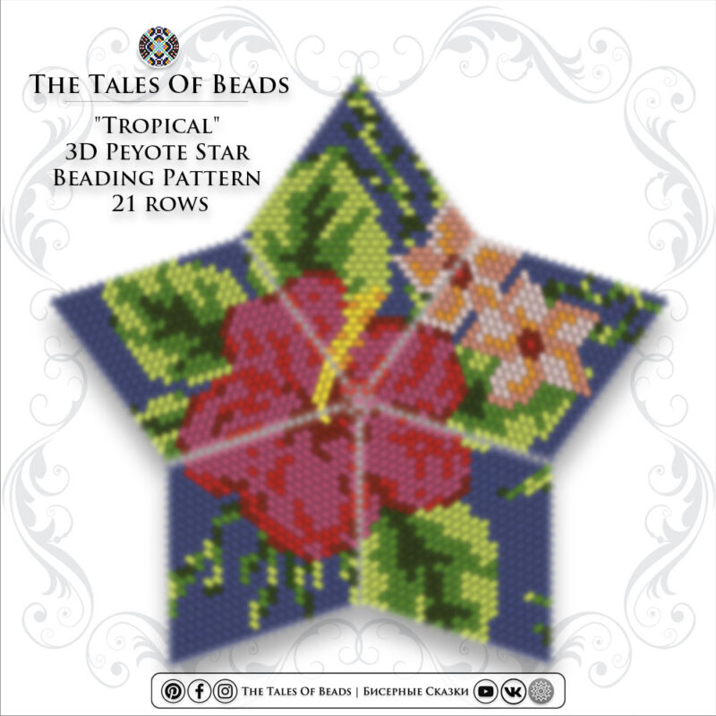 a beading pattern preview for a peyote star with a tropical design