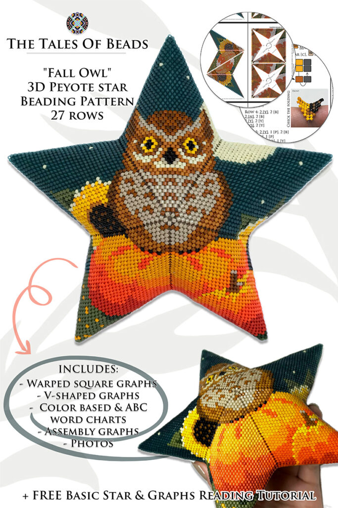 a beading pattern foe a peyote star with an owl