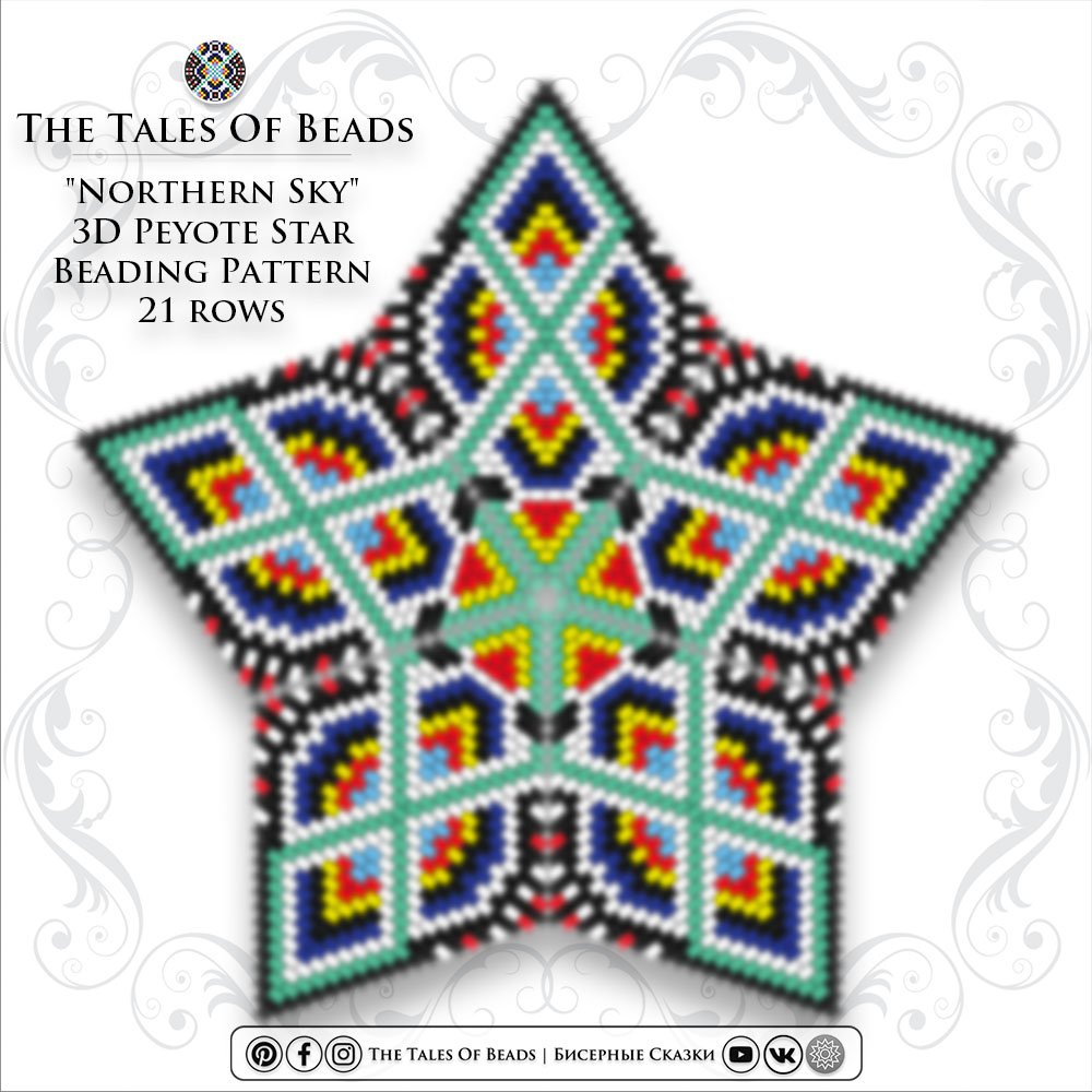 A 3D peyote star with a geometric motif beading graph preview