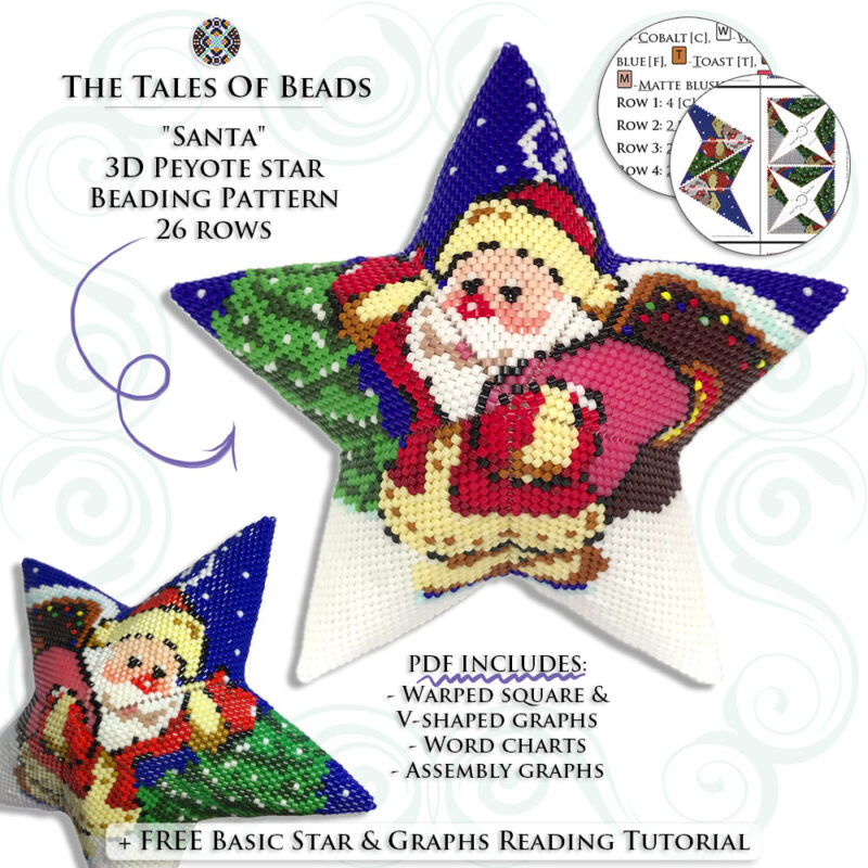 beaded-stars-patterns-santa Collage image featuring different sides of the Santa Peyote Star with beading pattern extracts
