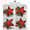 A collage image showing various sides of a beaded star with red flowers