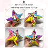 different sides of a peyote star with a merry-go-round horse held in hand for scale