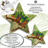 Collage image featuring different sides of the Chameleon Peyote Star with beading pattern extracts