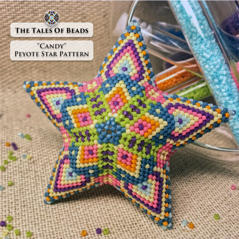 An easy to make beaded star pictured with beading materials