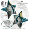 Collage image featuring different sides of the Wolves Peyote Star with beading pattern extracts