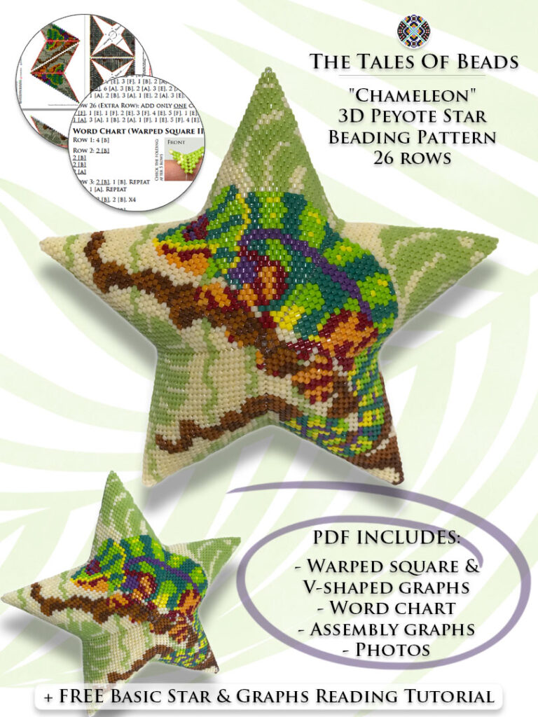 a beading pattern for a peyote star with a chameleon