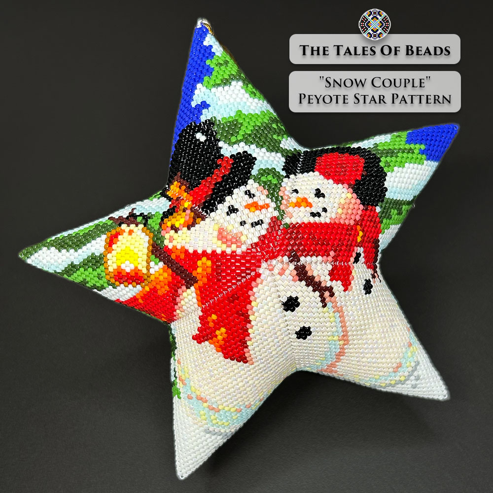 Snowmen beaded star ornament on black background