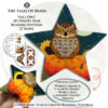 Collage image featuring different sides of the Fall Owl Peyote Star with beading pattern extracts