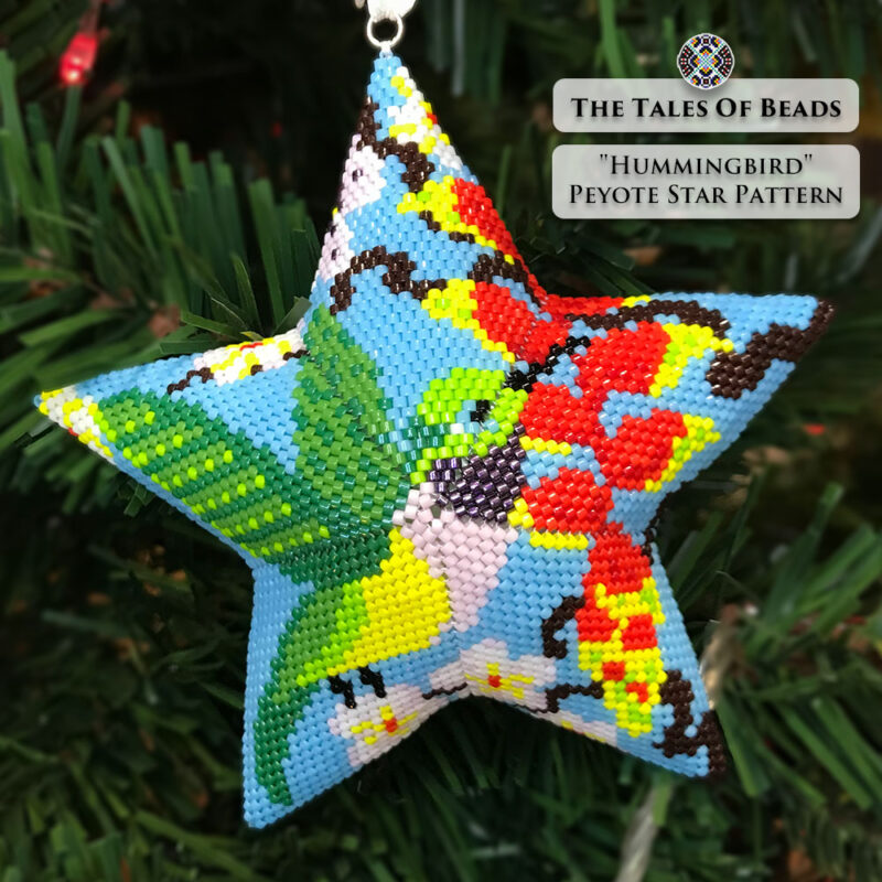 Beaded hummingbird star ornament used as Christmas décor
