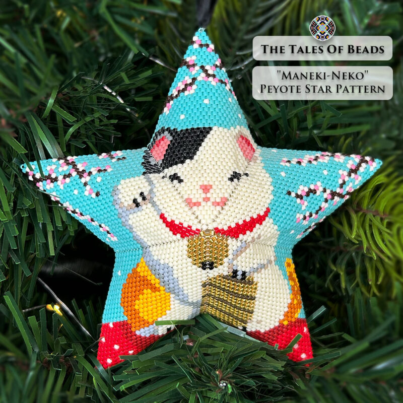 Maneki Neko beaded star ornament as a Christmas tree decoration