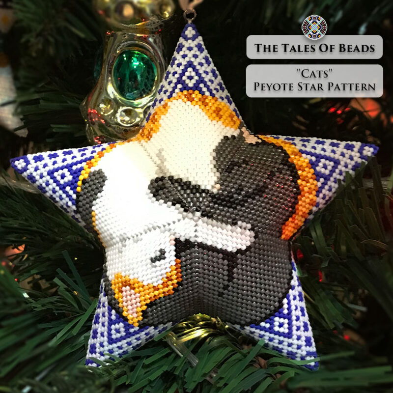 Cats beaded star ornament on a Christmas tree