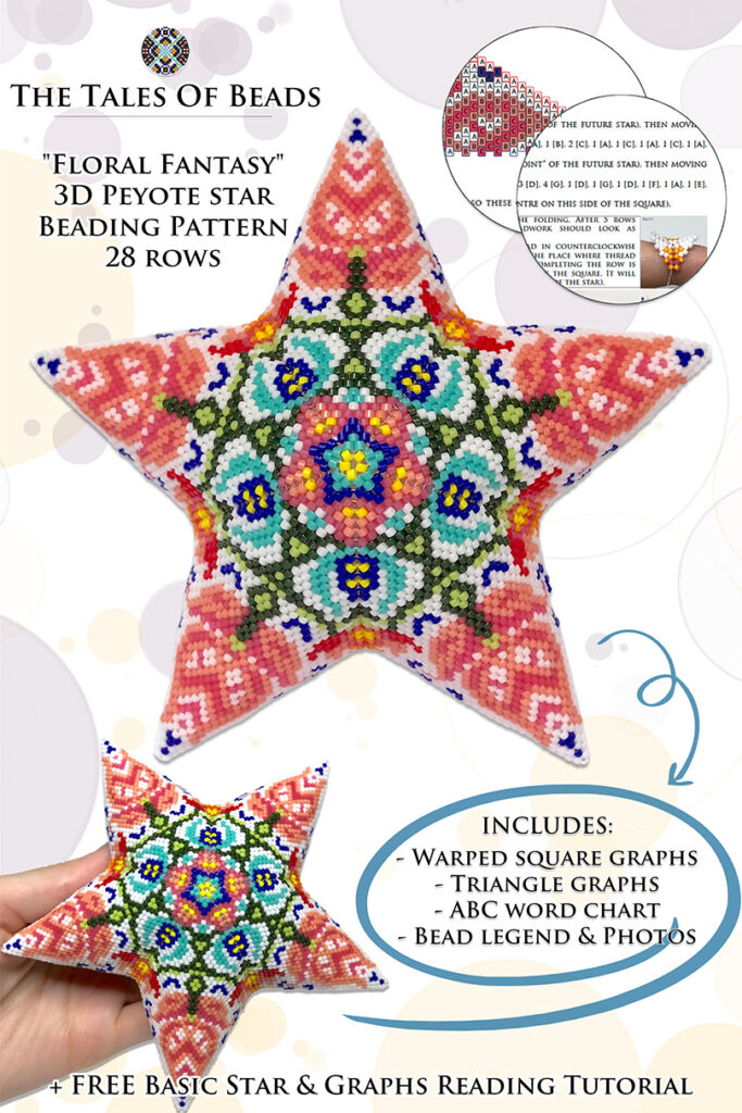 A beading pattern for a peyote star with monarch butterflies a beading pattern for a peyote star with a floral motif