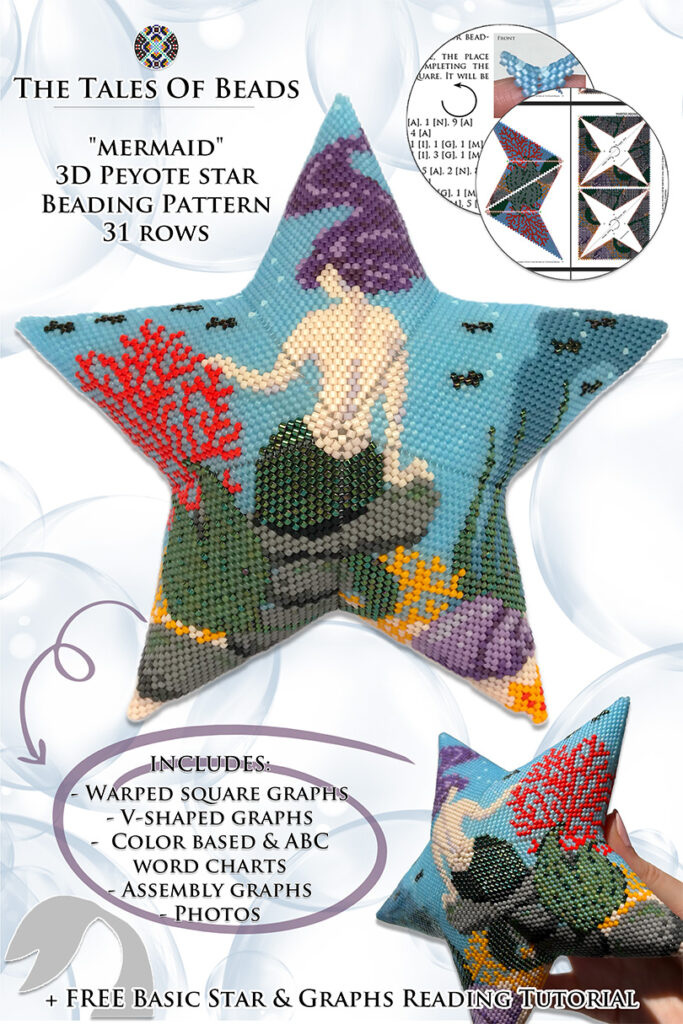 a peyote star pattern with a mermaid pattern
