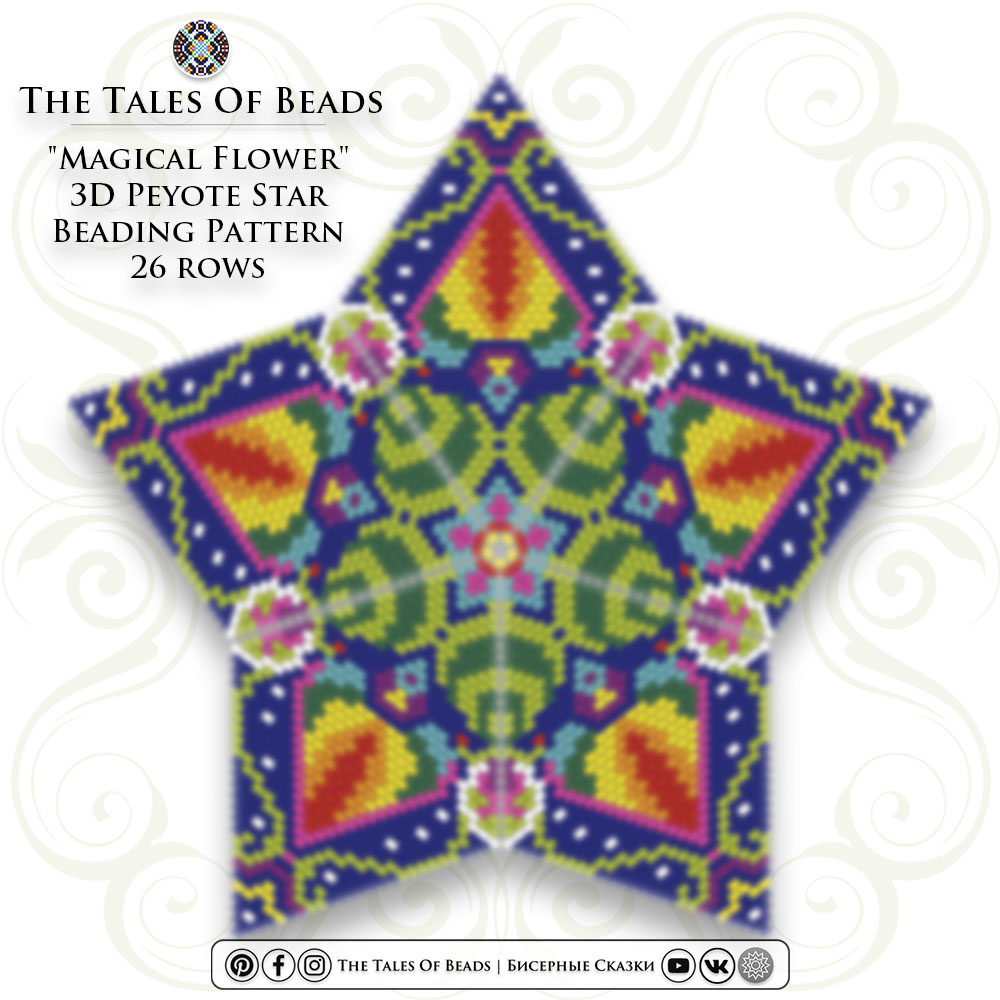 A 3D peyote star with a floral motif beading graph preview