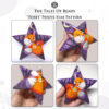 different sides of a peyote star with foxes held in hand for scale