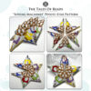 A collage showing the stages of making a peyote star with sewing machines