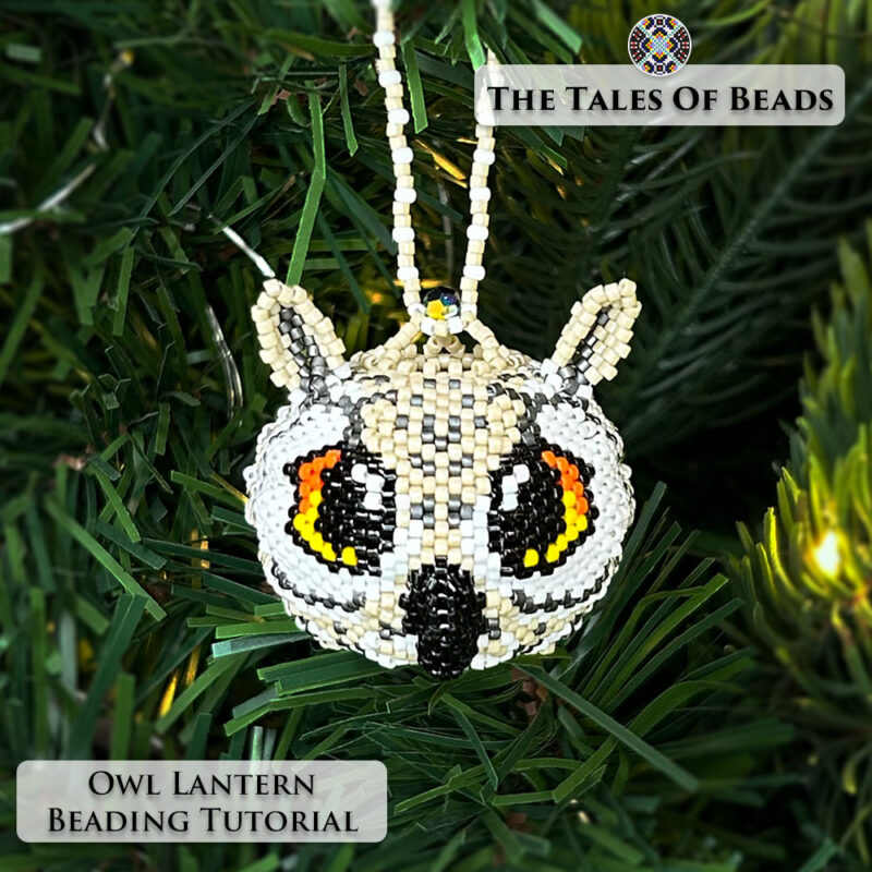 Owl seed bead bird on a Christmas tree
