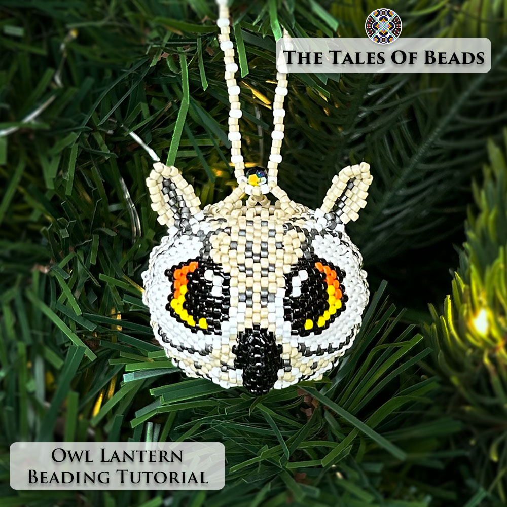 Owl seed bead bird on a Christmas tree