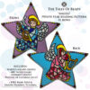 Two sides of the Angels peyote star showcasing angels playing musical instruments
