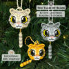 Three beaded kitten ornaments displayed on Christmas tree