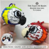 Blue and Gold Macaw seed bead ornament made with Miyuki Delica 11/0 beads held side by side