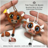Beaded Cow and Bull figures held in hands to show size scale with bead tutorial extracts