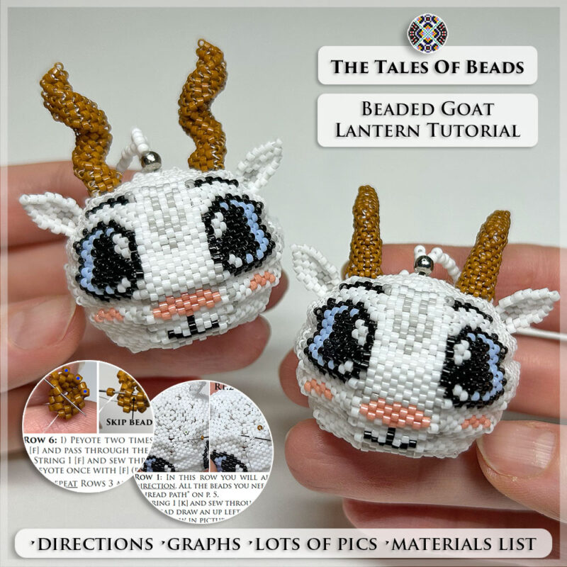 Beaded Goats figures held in hands to show size scale with bead tutorial extracts