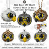 A collage image showing different sides of the beaded birds of prey ornaments and PDF tutorial extracts