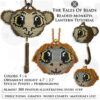 A collage image showing different sides of the beaded monkeys ornaments and PDF tutorial details