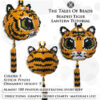 A collage image showing different sides of the beaded tiger ornament and PDF tutorial details