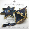 A set of a beaded star with seven points and a matching peyote pod made with Toho Hexagon beads on white background