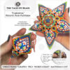 A set of a beaded star and a matching peyote pod in shades of white, orange and green held in hands