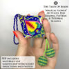 Peyote pod with a floral motif in rainbow colors held in hand for scale