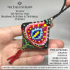 Folk art inspired beaded pod design with floral motif held in hand for scale