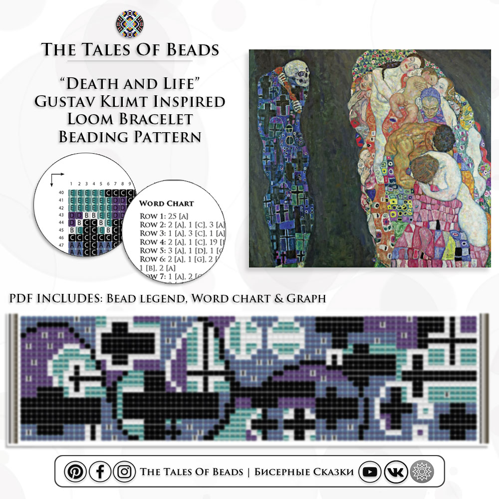 a beading pattern for a loom bracelet with gustav klimt's art inspired motif
