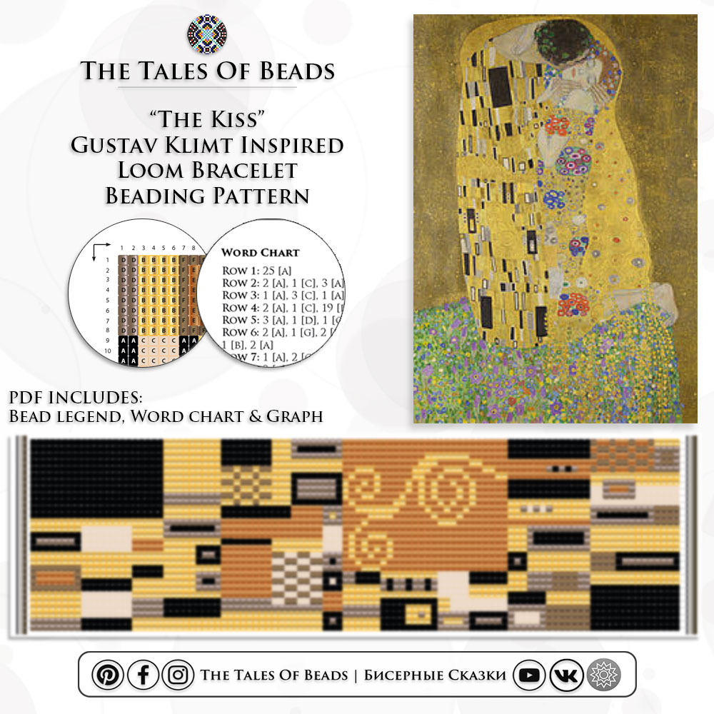a beading pattern for a loom bracelet with gustav klimt's kiss inspired motif