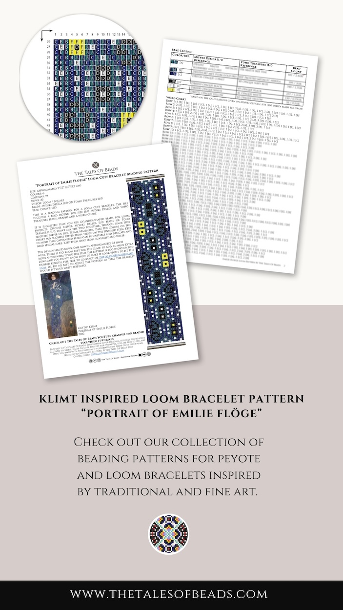 Klimt inspired loom beading pattern PDF file preview