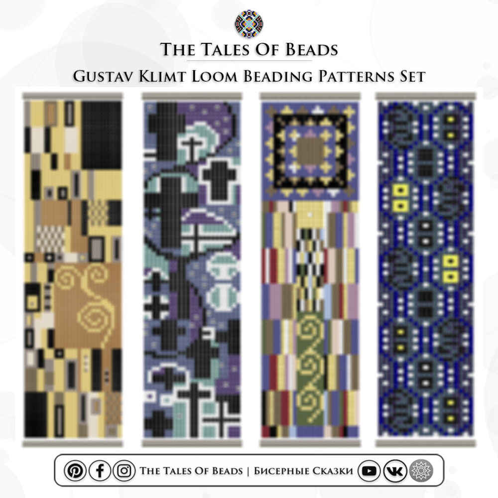 Full Klimt series loom beading chart preview – 4 bracelet patterns in one set