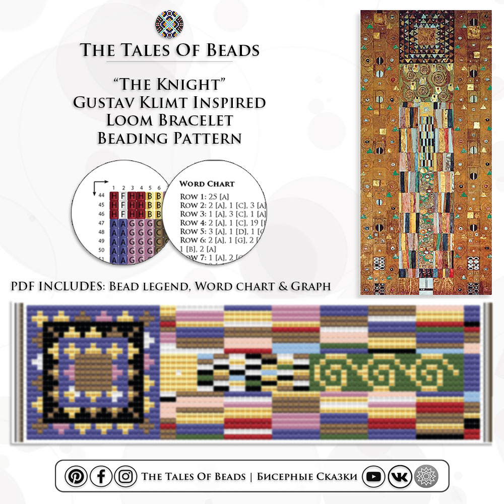 a beading pattern for a loom bracelet with gustav klimt's art inspired motif