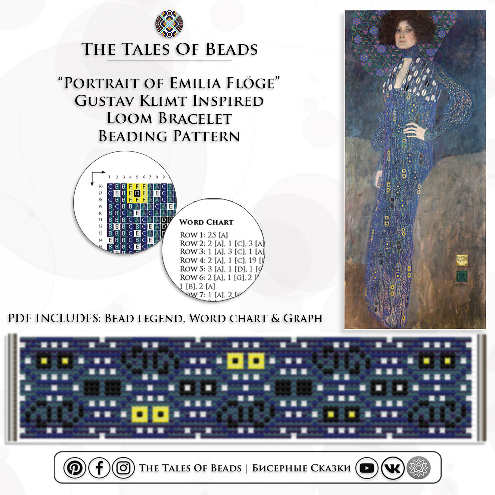 a loom beading pattern for bracelet with gustav klimt's art inspired motif
