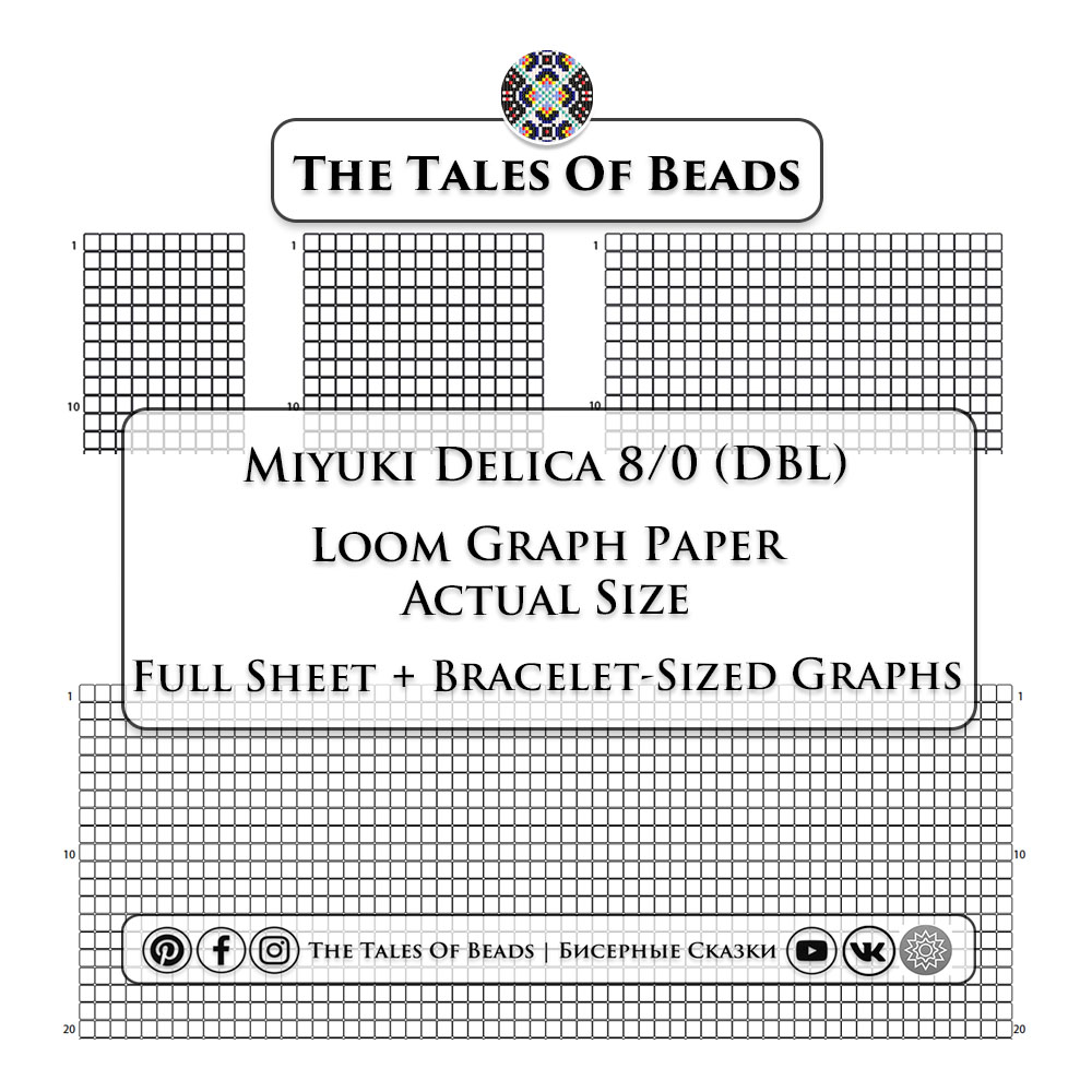 Actual size loom graph paper template for Miyuki Delica 8/0 seed beads