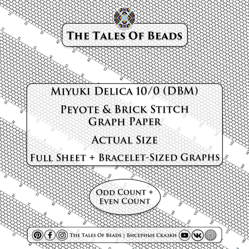 Actual size peyote graph paper template for Miyuki Delica 10/0 seed beads